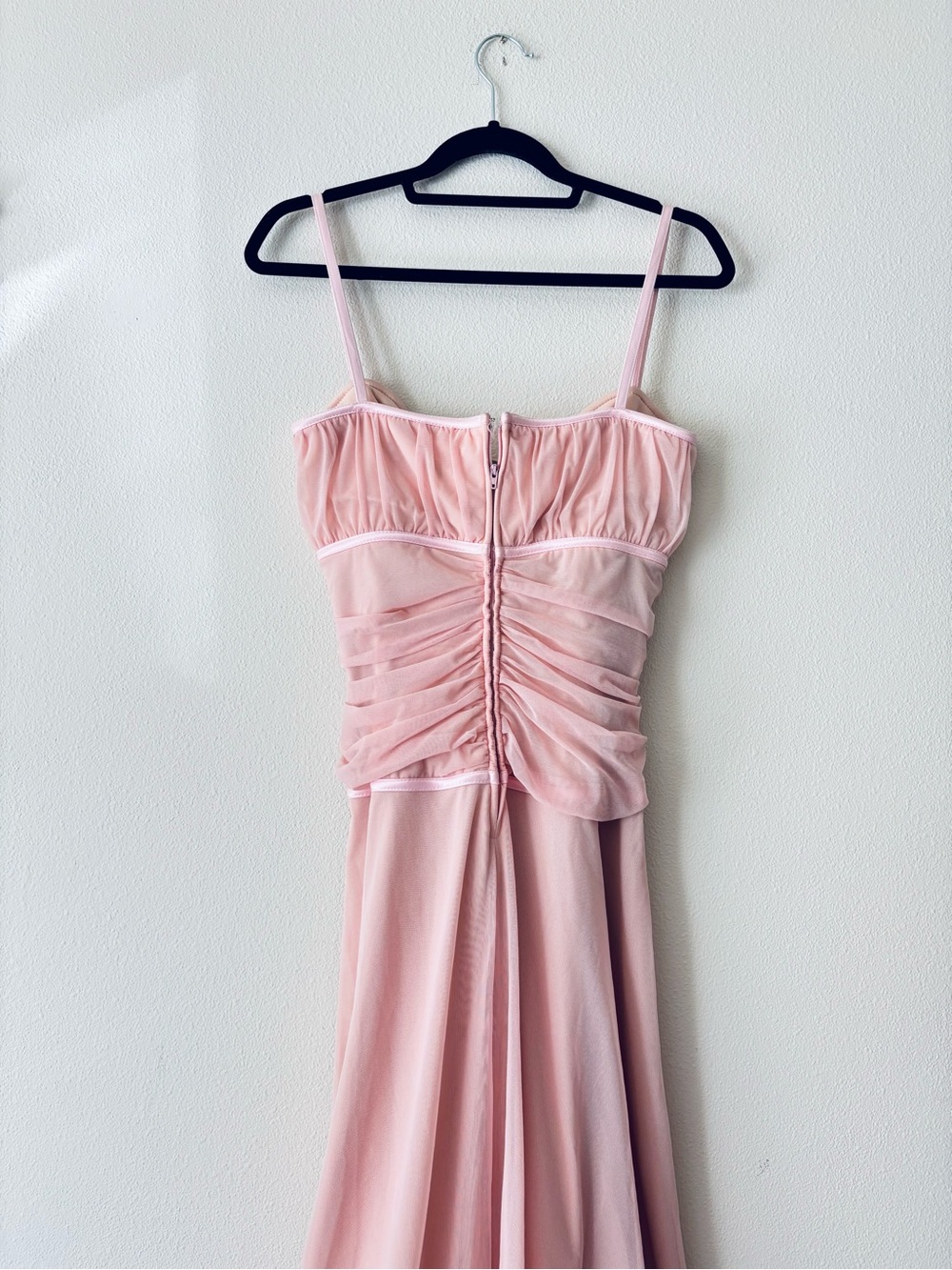Tadashi Shoji Vintage Blush Pink Balletcore Lace-Up Mesh Maxi Dress Size 8 - Picture 4 of 11
